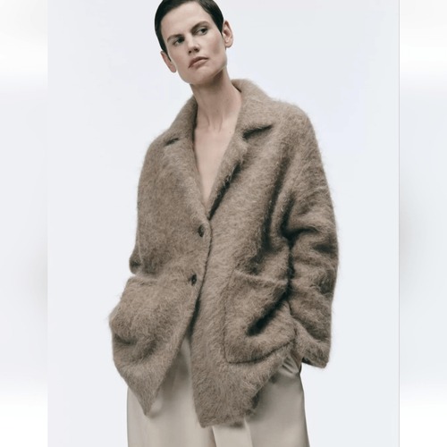 Zara Nwt Alpaca Blend Knit Lined Coat Jacket Beige/Taupe 3920/136 Medium
